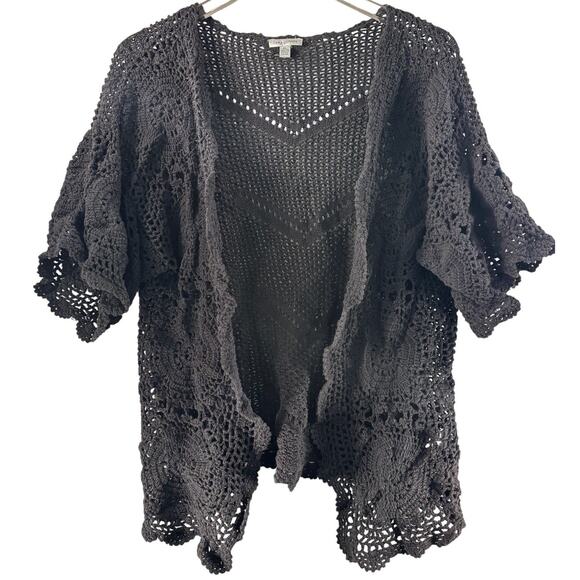 Linea Domani Sweaters - Linea Domani Black Open Crochet Knit Cardigan Size XL